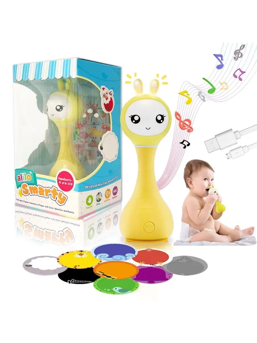 Музыкальная погремушка Smarty Bunny для малышей - светящаяся развивающая и сенсорная игрушка с — желтый