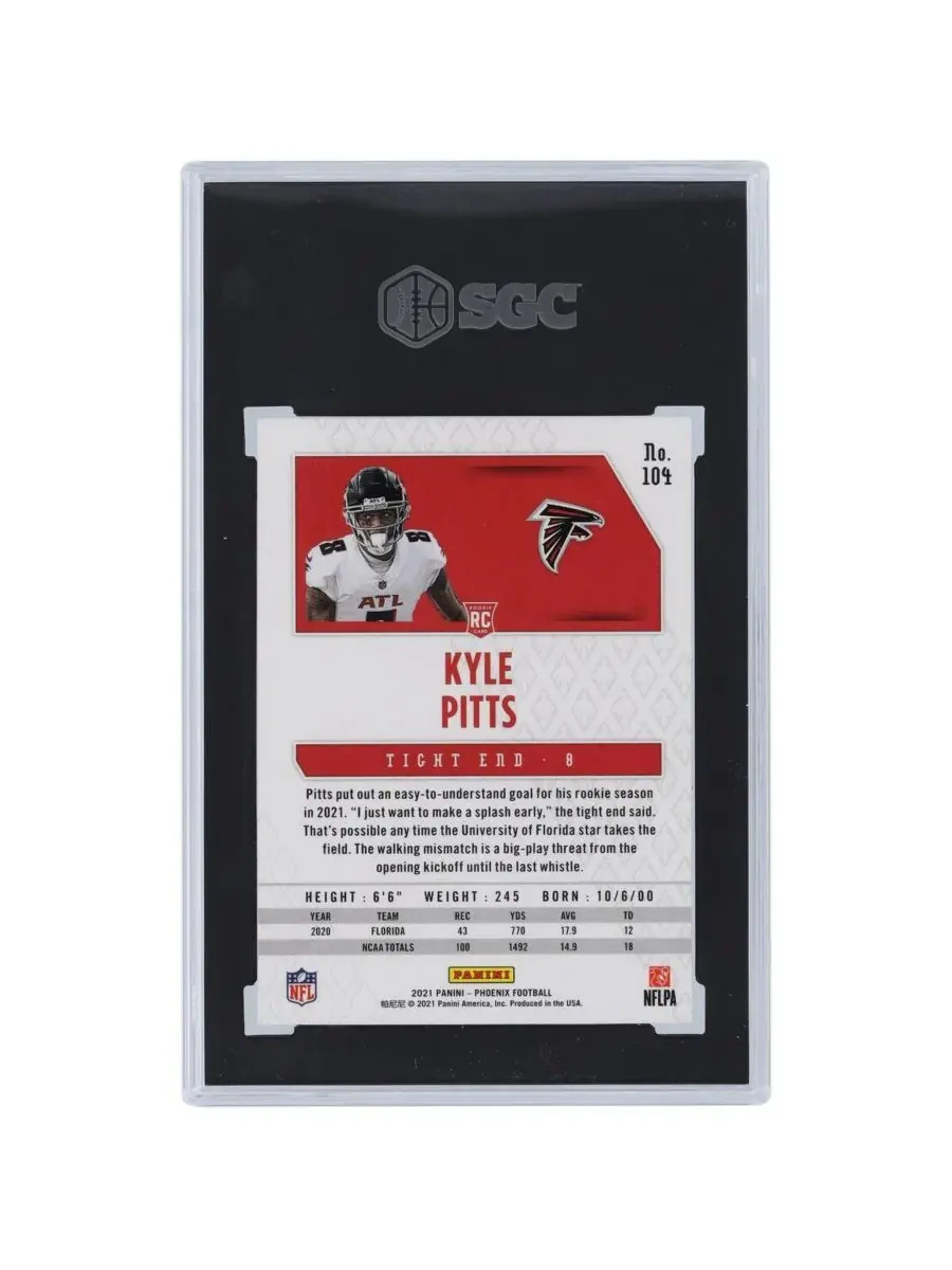 Карточка новичка Кайла Питтса, Atlanta Falcons, Phoenix Fire Burst, 2021 год, номер 104 — изображение 2 из 2, мульти