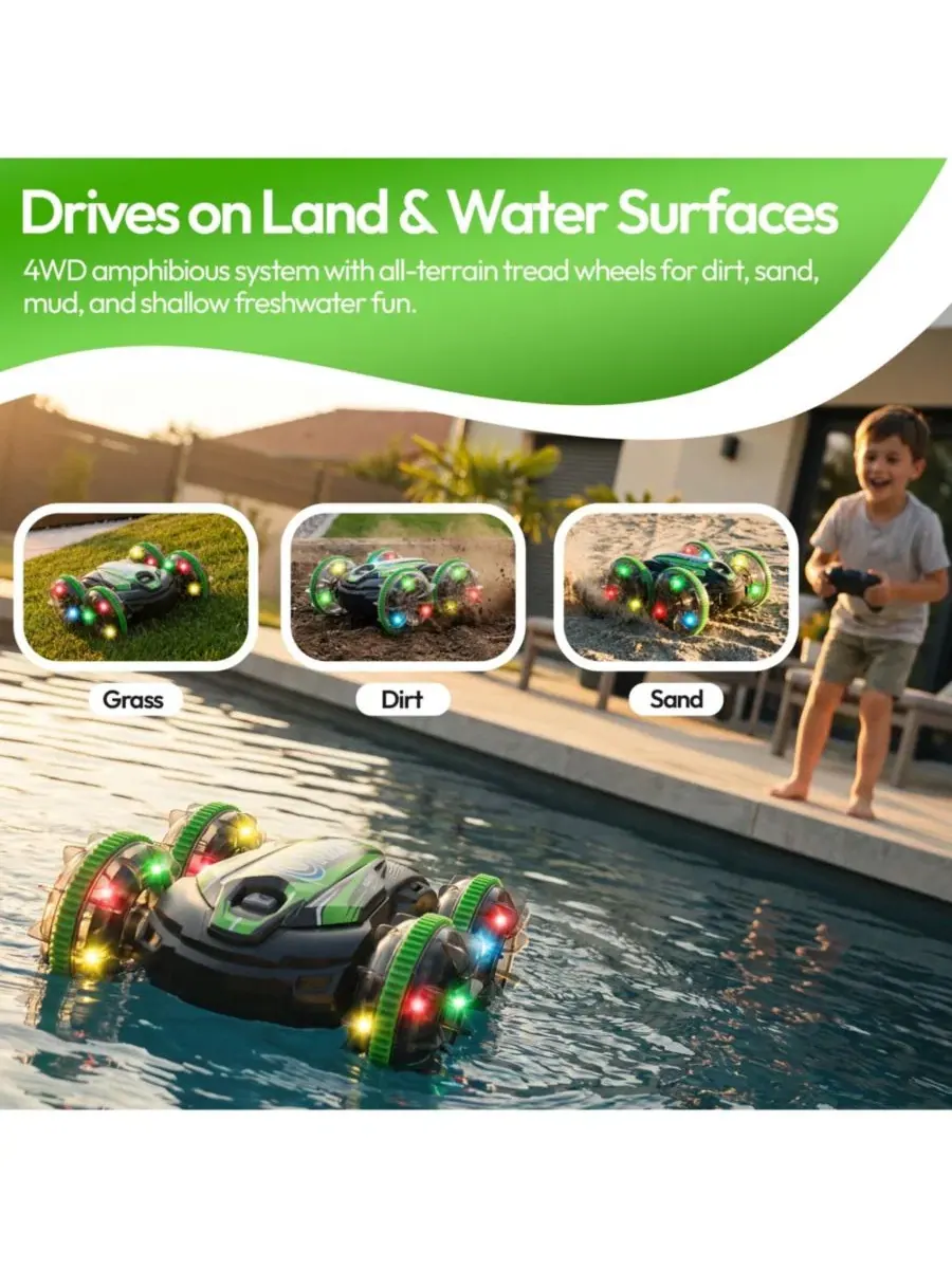 Радиоуправляемая машина-внедорожник с LED-подсветкой, Auto Demo и USB-C батареей AV1 Amphibious 4WD — изображение 3 из 11