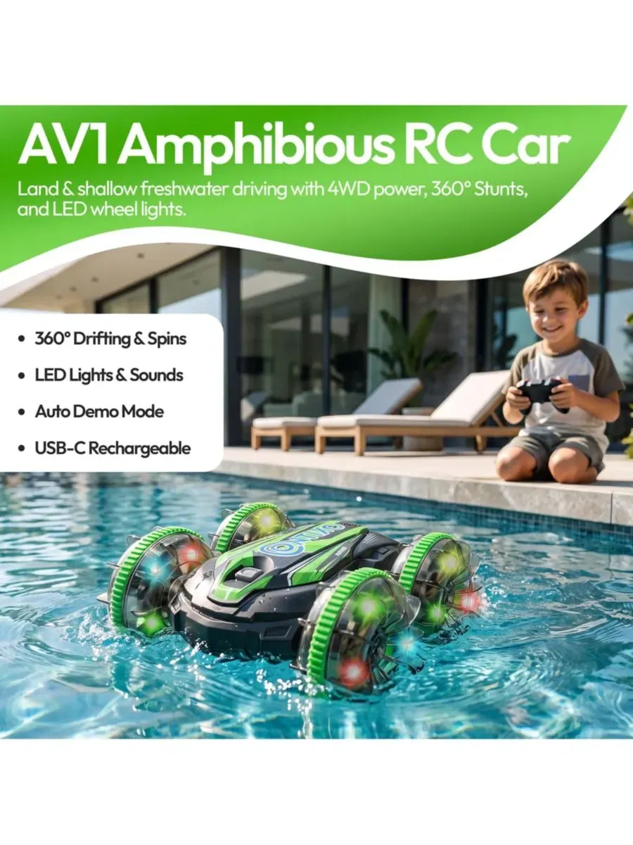 Радиоуправляемая машина-внедорожник с LED-подсветкой, Auto Demo и USB-C батареей AV1 Amphibious 4WD — изображение 4 из 11