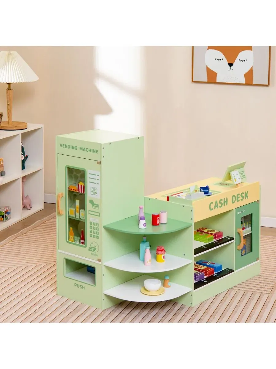 Деревянный супермаркет с кассой, вендинговым аппаратом и 13 продуктами, Kids Wooden Supermarket — изображение 2 из 10
