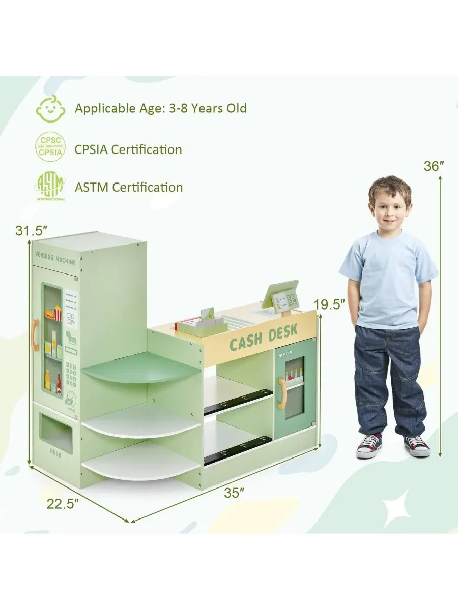 Деревянный супермаркет с кассой, вендинговым аппаратом и 13 продуктами, Kids Wooden Supermarket — изображение 4 из 10