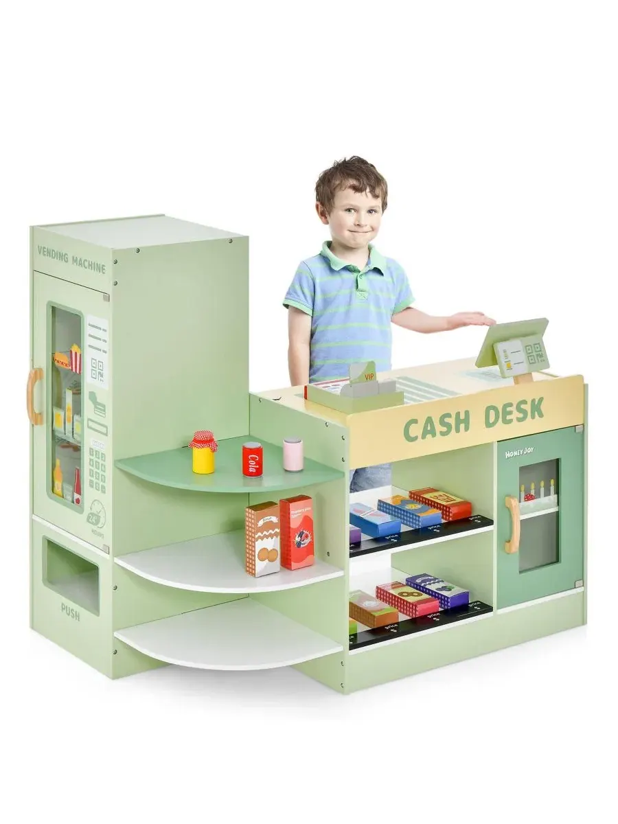 Деревянный супермаркет с кассой, вендинговым аппаратом и 13 продуктами, Kids Wooden Supermarket — изображение 10 из 10