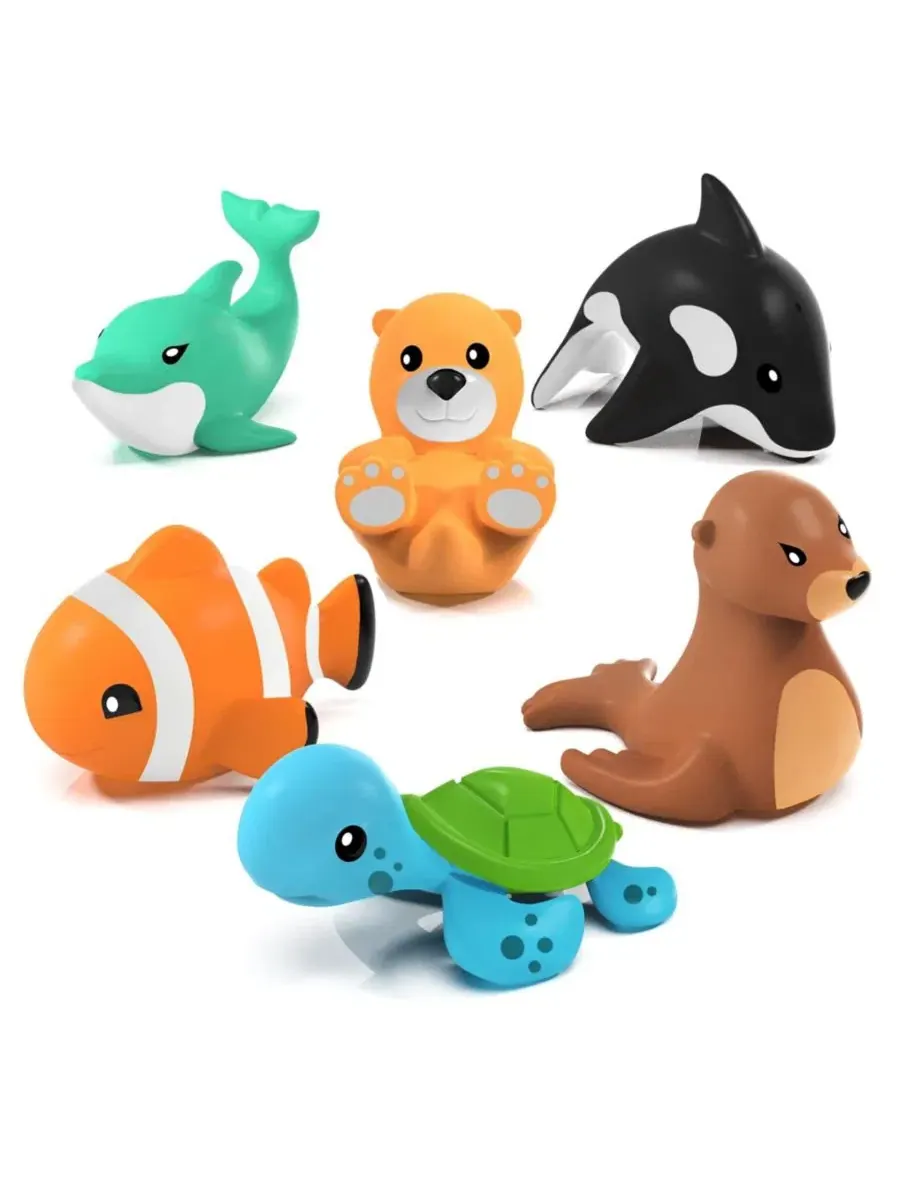 Набор из 6 прорезиненных игрушек для ванной с морскими животными Marine GNUADZ