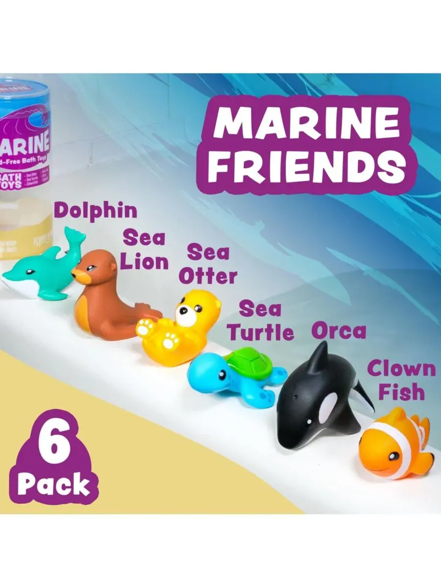 Набор из 6 прорезиненных игрушек для ванной с морскими животными Marine GNUADZ — изображение 3 из 4, морской