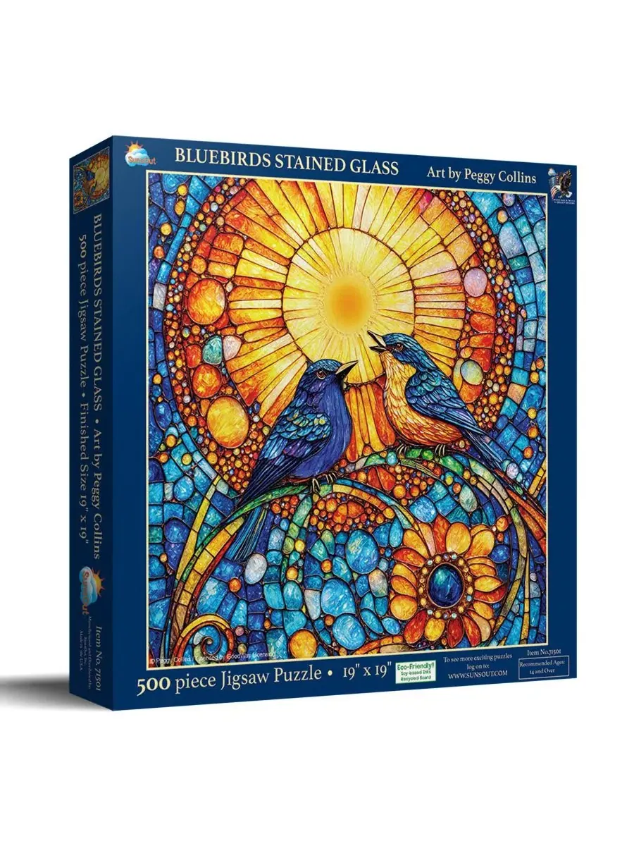 Пазл 500 элементов Bluebirds Stained Glass SunsOut