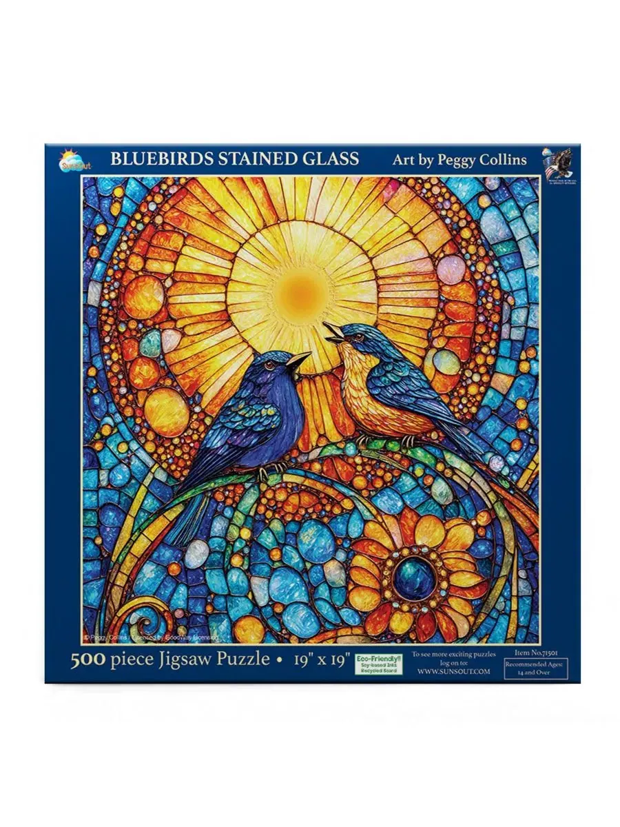 Пазл 500 элементов Bluebirds Stained Glass SunsOut — изображение 3 из 5, нет цвета
