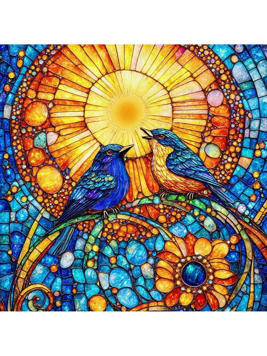 Пазл 500 элементов Bluebirds Stained Glass SunsOut — изображение 4 из 5, нет цвета