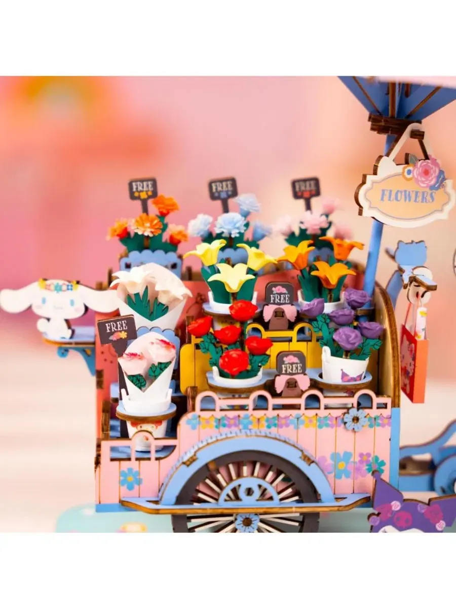 Набор для самостоятельной сборки 3D-пазла «Тележка с цветами Hello Kitty», 184 детали Flash Popup — изображение 3 из 4, синий
