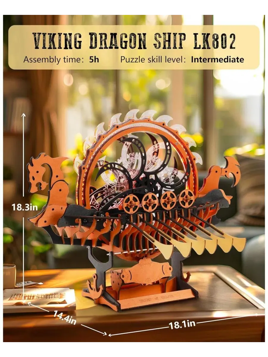 Деревянный 3D-пазл «Viking Dragon Ship» Robotime, 229 деталей — изображение 5 из 6, коричневый