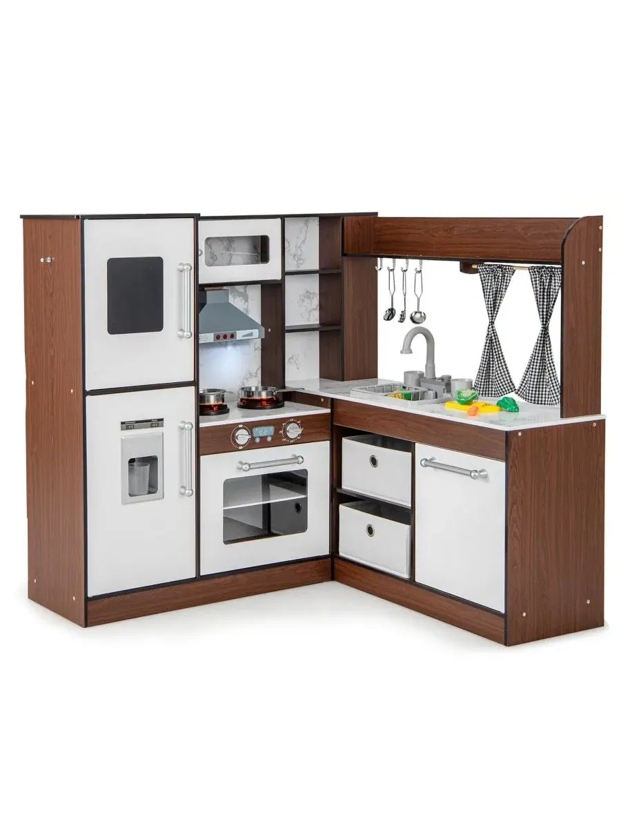 Игровая деревянная угловая кухня SUGIFT с системой циркуляции воды и подсветкой Skonyon — коричневый
