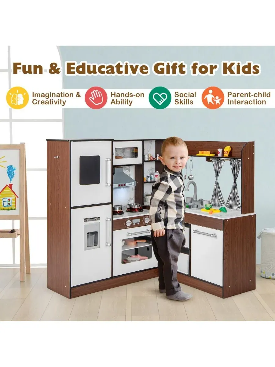 Игровая деревянная угловая кухня SUGIFT с системой циркуляции воды и подсветкой Skonyon — изображение 6 из 10, коричневый