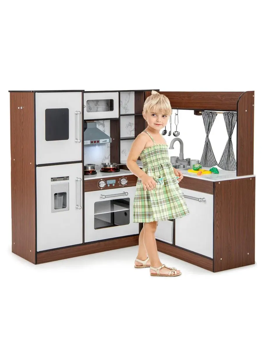 Игровая деревянная угловая кухня SUGIFT с системой циркуляции воды и подсветкой Skonyon — изображение 10 из 10, коричневый