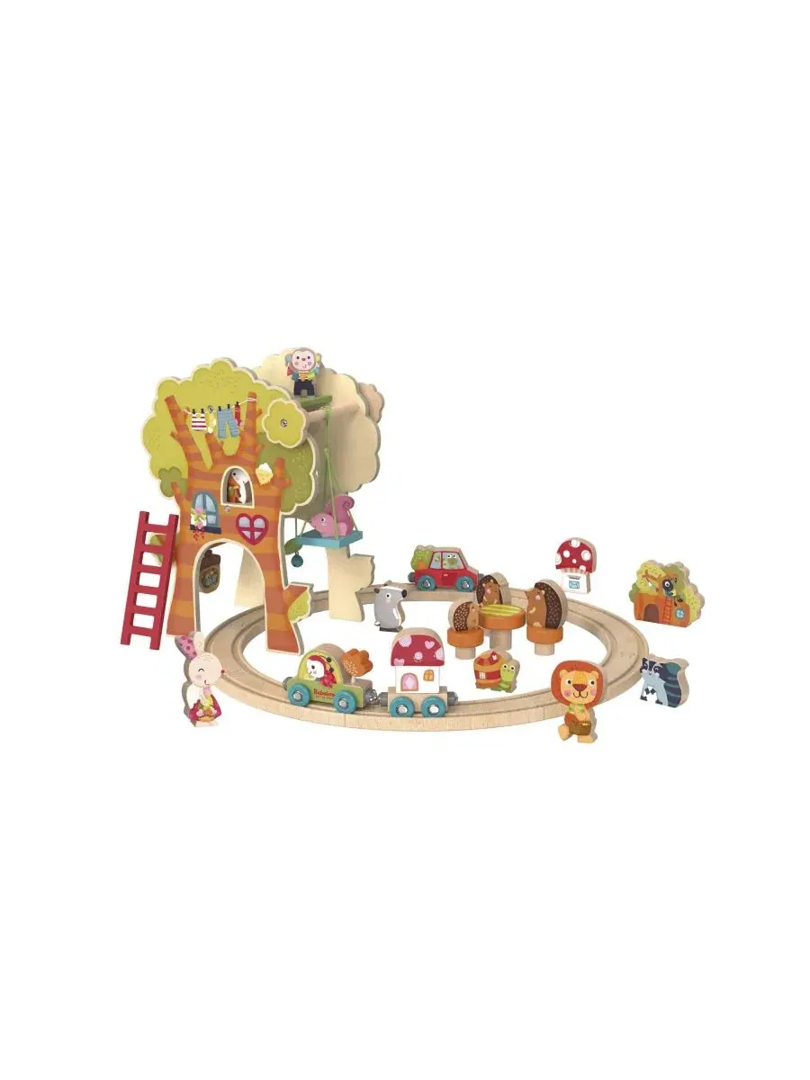 Деревянный игровой набор с поездом Tree House Montessori-Inspired 45-Piece Playset Bababoo and — мульти