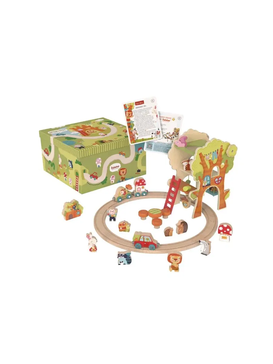 Деревянный игровой набор с поездом Tree House Montessori-Inspired 45-Piece Playset Bababoo and — изображение 5 из 7