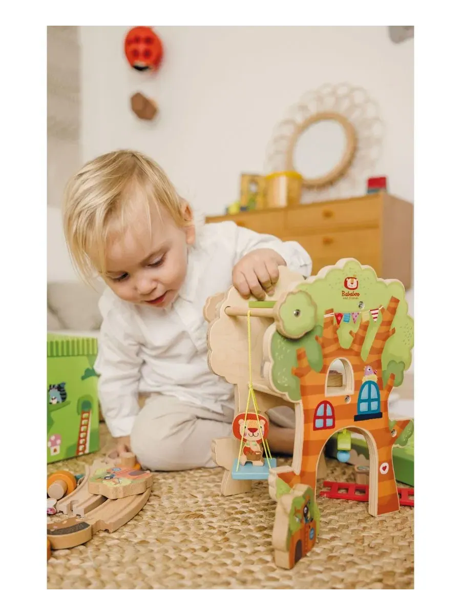 Деревянный игровой набор с поездом Tree House Montessori-Inspired 45-Piece Playset Bababoo and — изображение 6 из 7