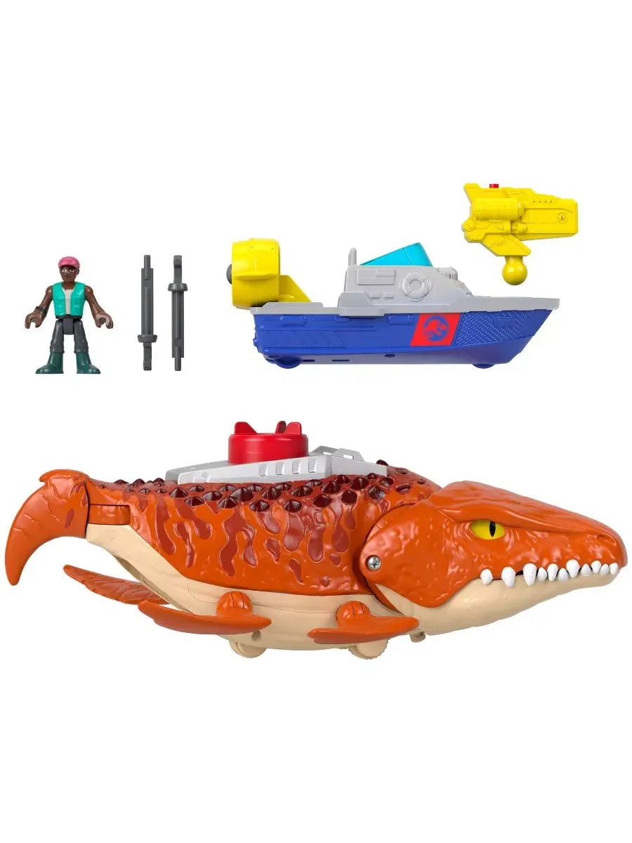 Игровой набор Fisher-Price Jurassic World Rebirth Aquachomp Chase Mosasaurus Dinosaur Toy Playset — изображение 5 из 6