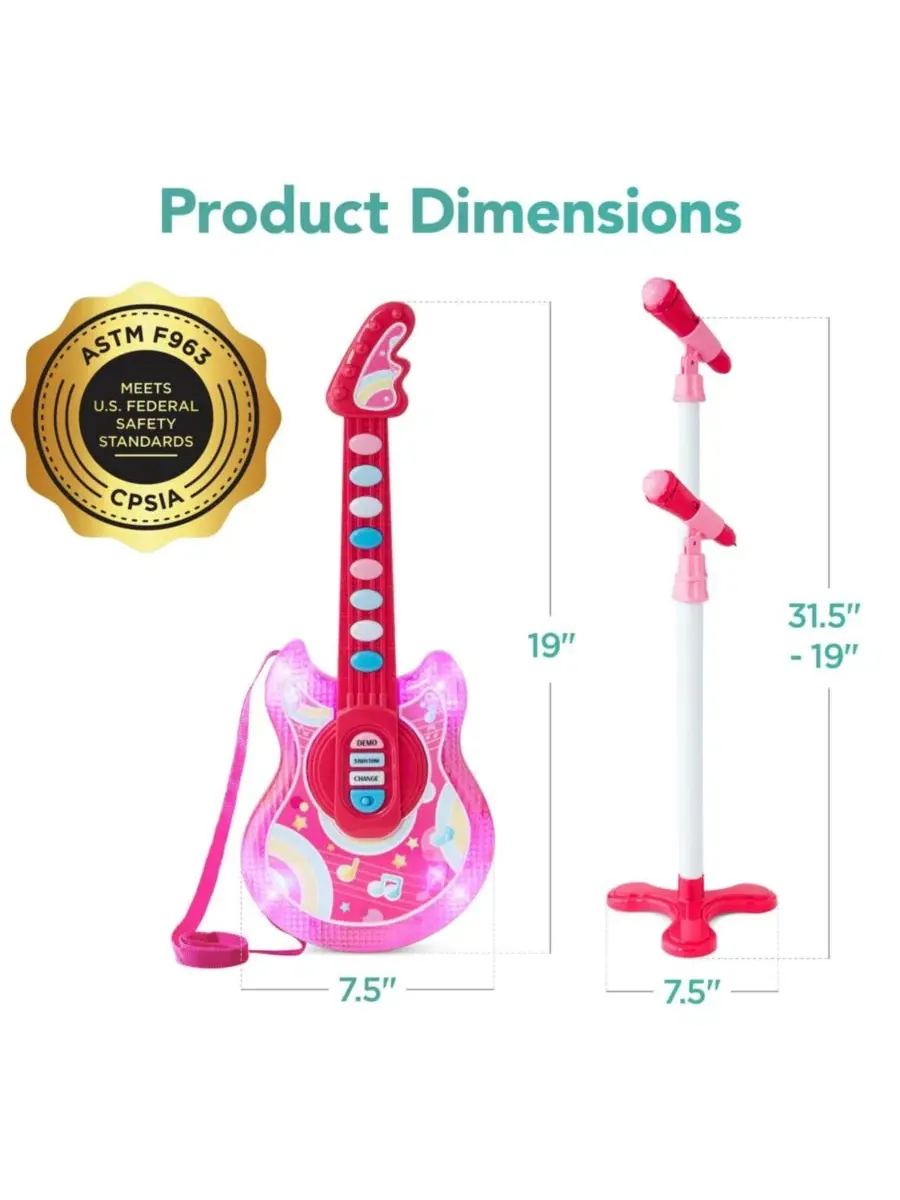 Детская гитара Flash Guitar 48 см , музыкальный инструмент для ролевых игр для малышей с микрофоном — изображение 7 из 7