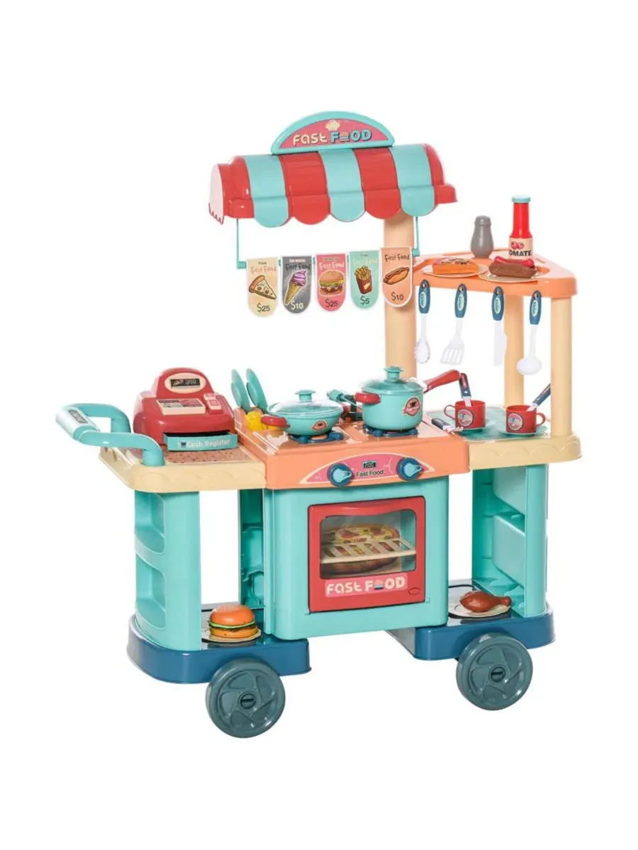 Игровой набор продуктового киоска с кассой, 50 предметов, Kids Kitchen Food Stand YOBTOP