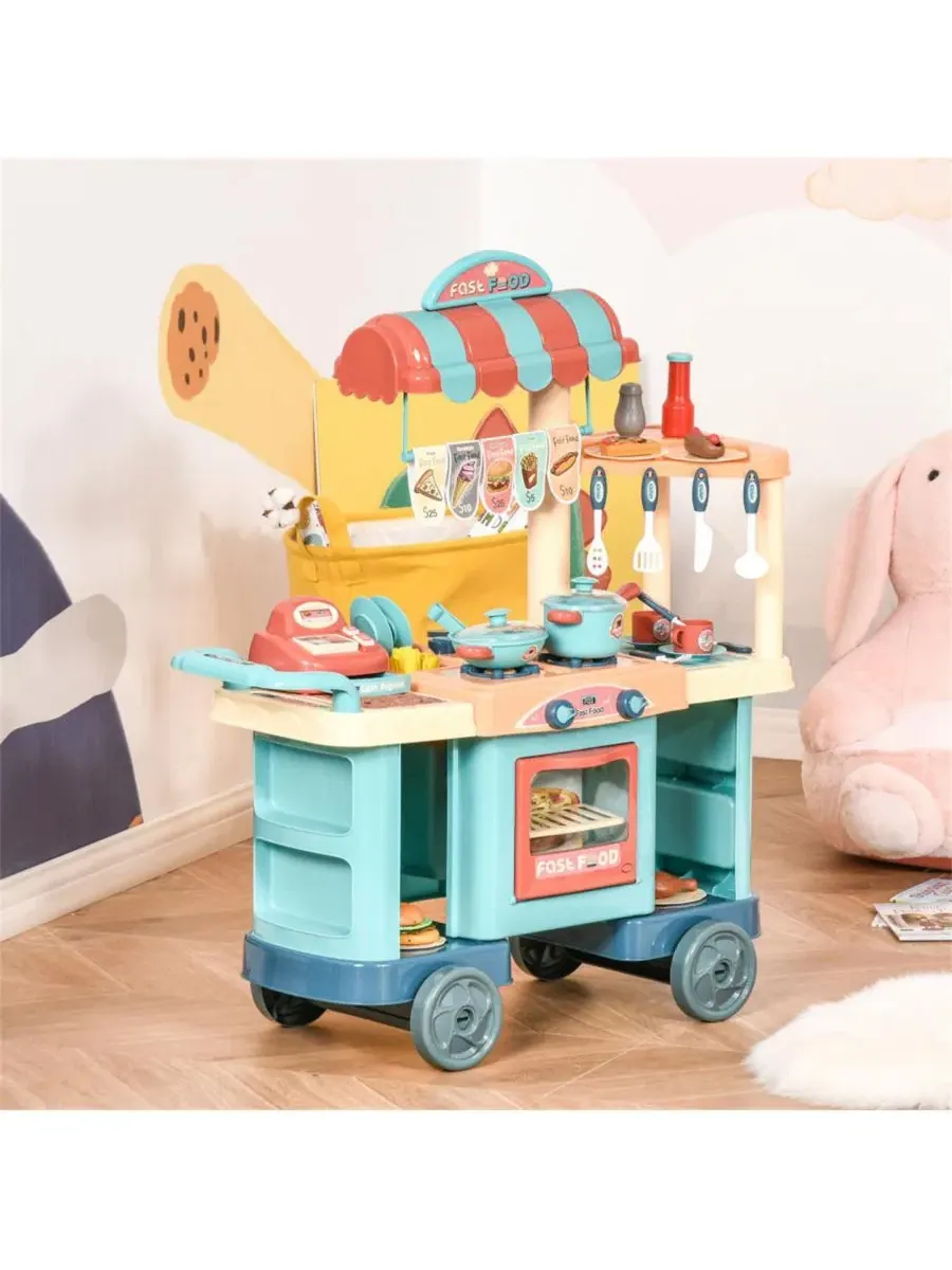Игровой набор продуктового киоска с кассой, 50 предметов, Kids Kitchen Food Stand YOBTOP — изображение 2 из 4, нет цвета