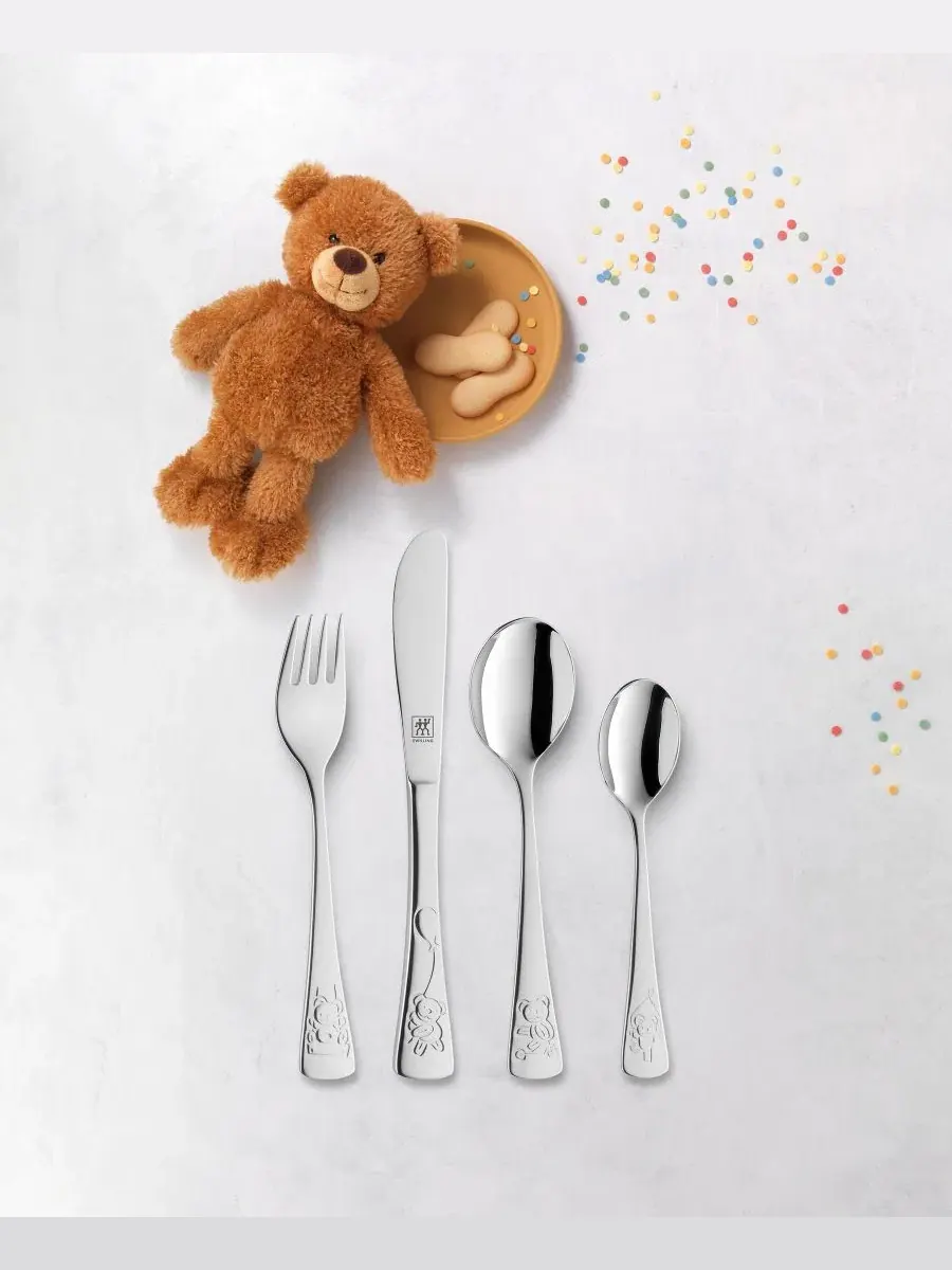 Детский набор столовых приборов Teddy из 4 предметов Zwilling, стальной — изображение 8 из 8, серебристый