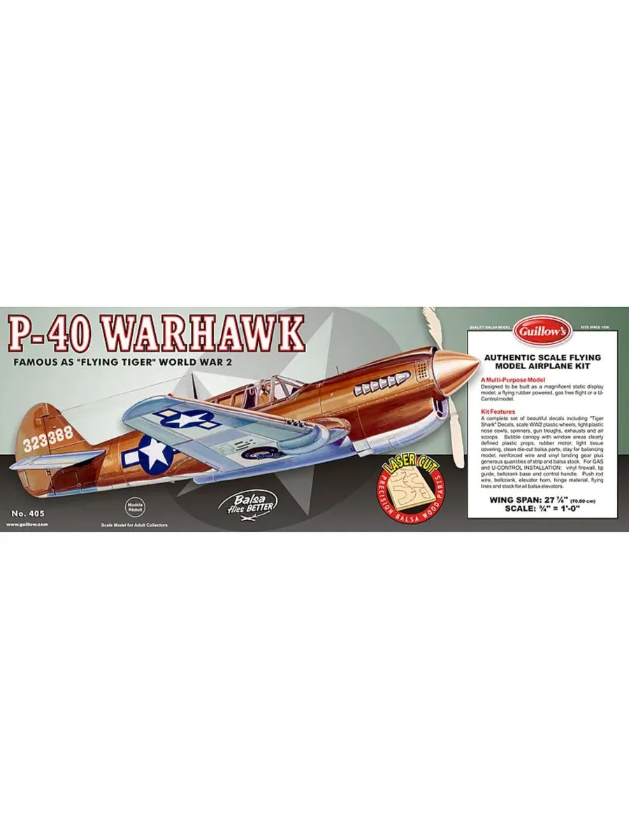 Набор для сборки модели самолета P-40 Warhawk, вырезанный лазером Guillow'S — изображение 2 из 2, мульти