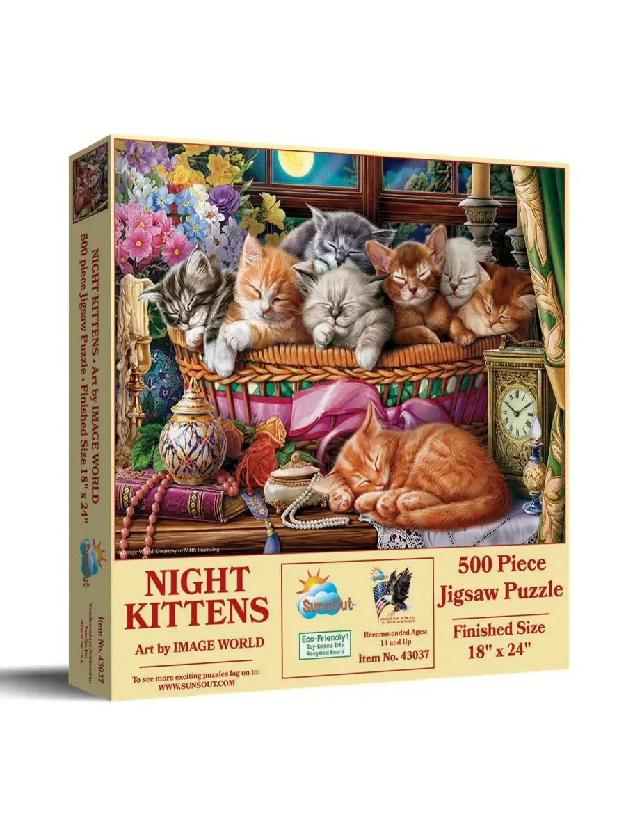 Пазл «Ночные котята» (500 деталей) для взрослых Sunsout