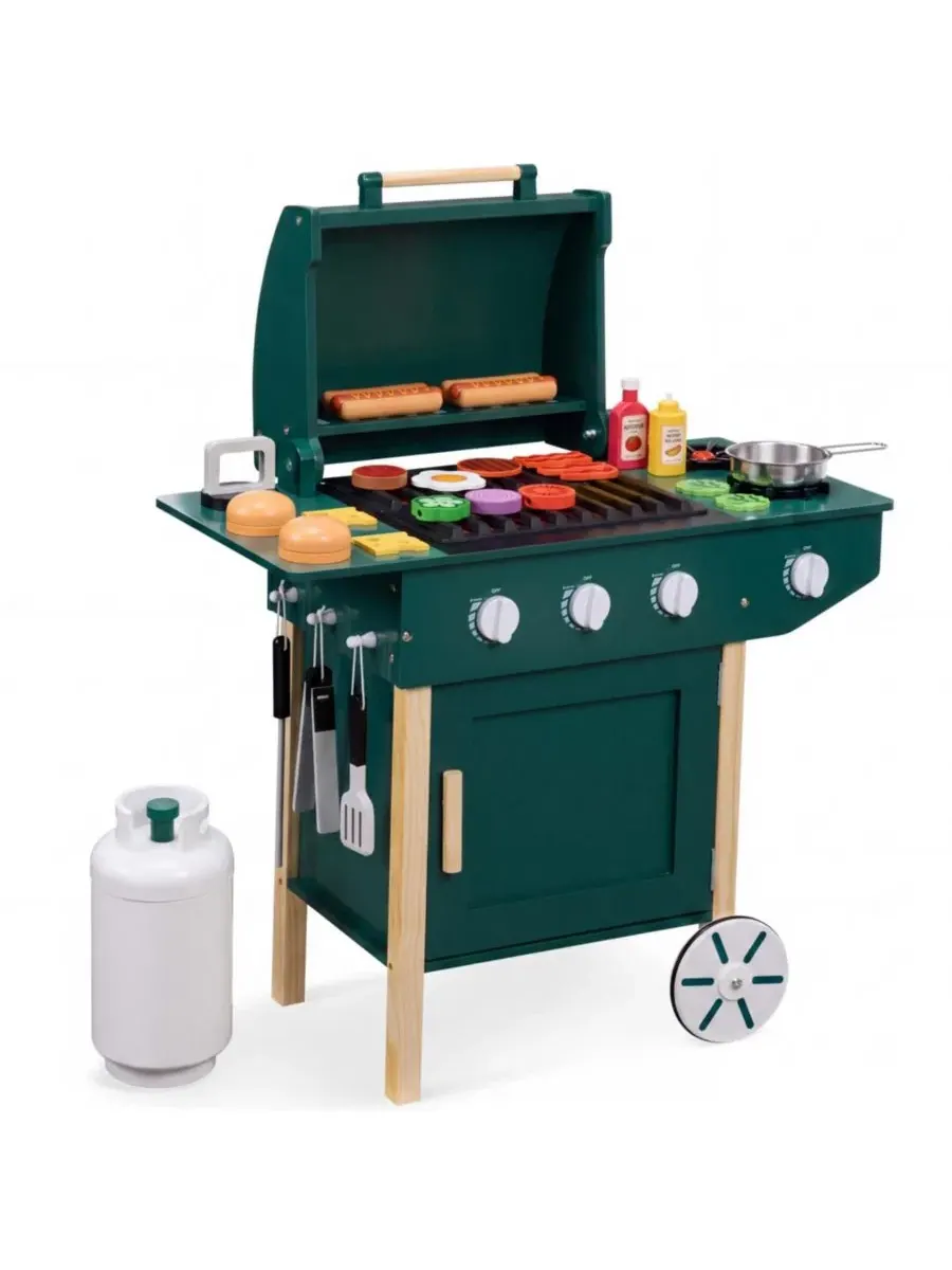 Детский деревянный игровой гриль BBQ с 28 аксессуарами
