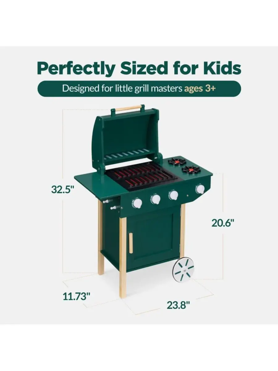 Детский деревянный игровой гриль BBQ с 28 аксессуарами — изображение 2 из 8, зеленый