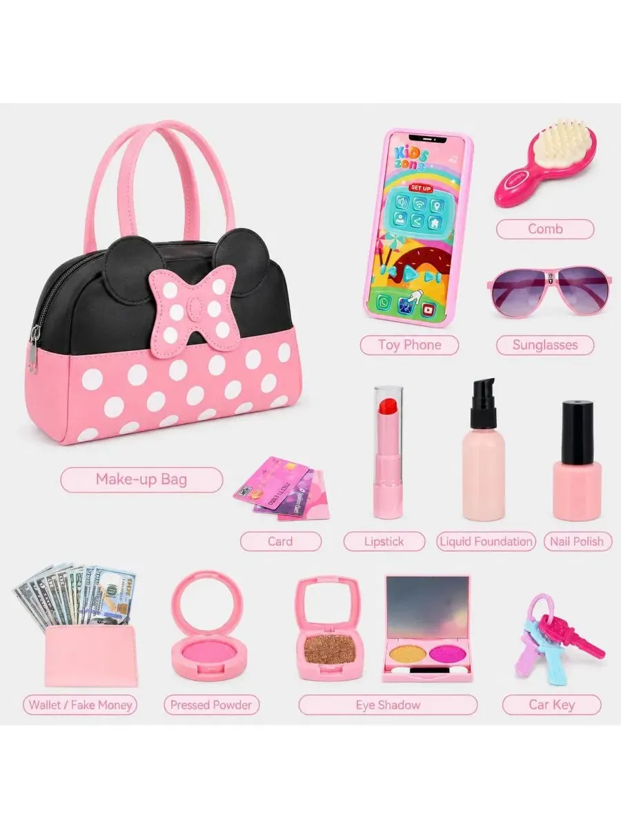 Игровой набор с сумочкой, телефоном и косметикой, модель Pretend Play Purse Makeup Princess — изображение 2 из 4, розовый