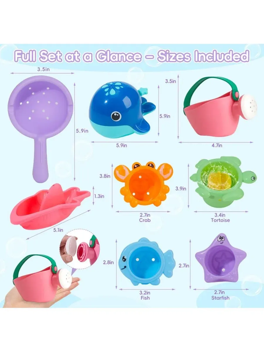 Набор игрушек для купания 11 предметов Mold-Free Floating GNUADZ — изображение 4 из 4, мульти
