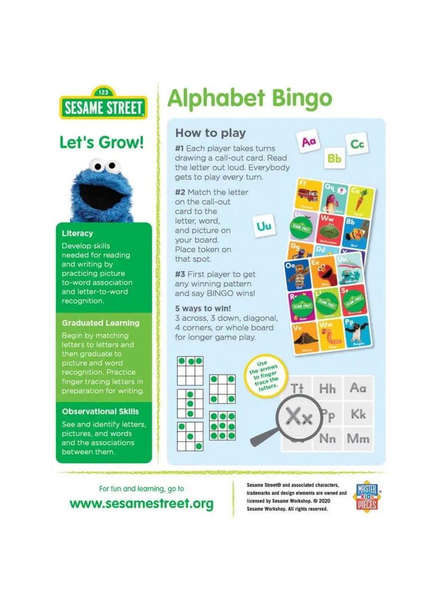 Настольная игра «Алфавитное бинго» Sesame Street Alphabet Bingo MasterPieces Puzzles — изображение 2 из 3, мульти