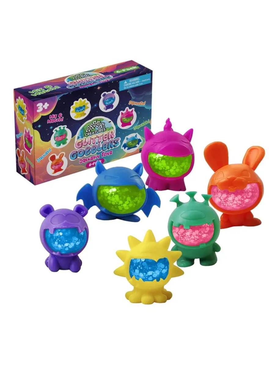 Набор мягких игрушек-сюрпризов Glitter Gobblers в закрытой коробке, 6 штук Power Your Fun