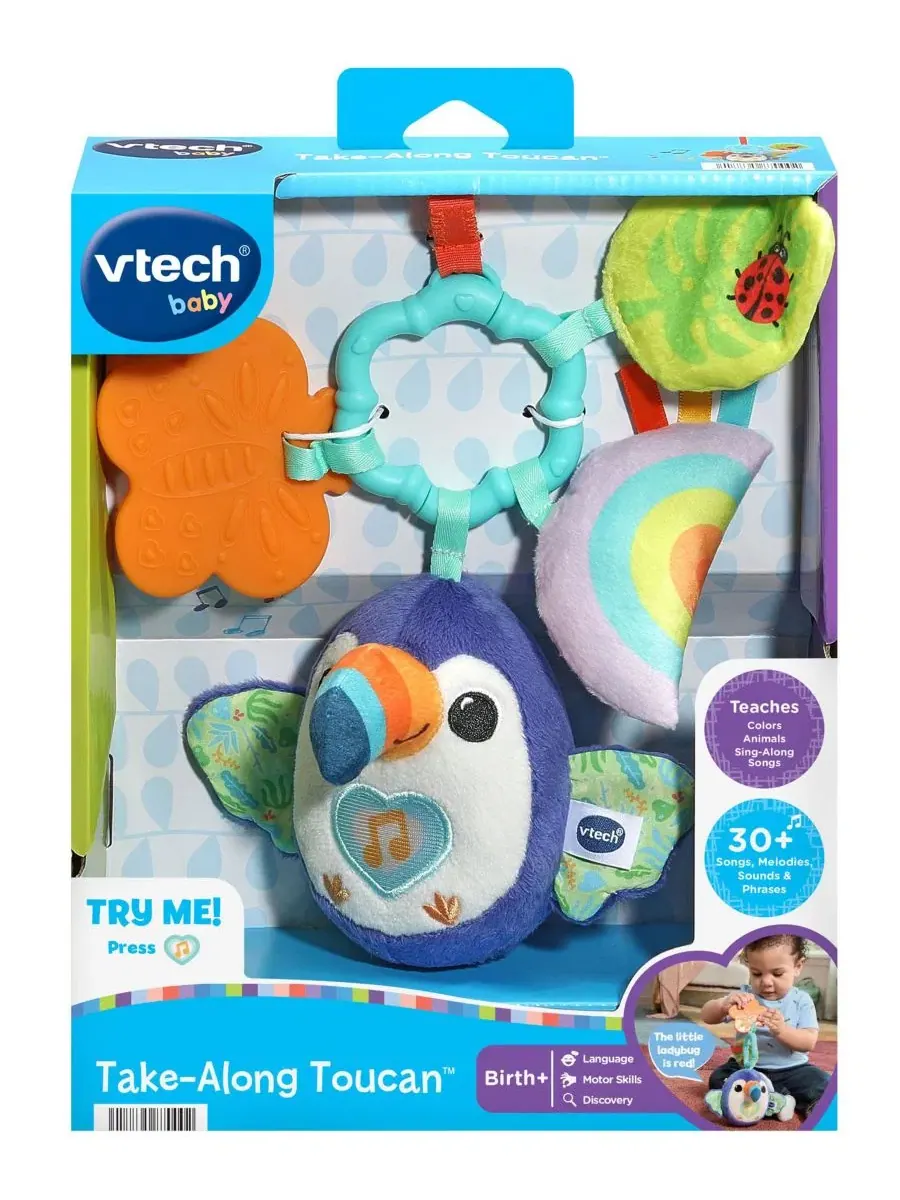 Интерактивная подвесная игрушка-тукан VTech, с музыкальной кнопкой и прорезывателем — изображение 3 из 3, нет цвета