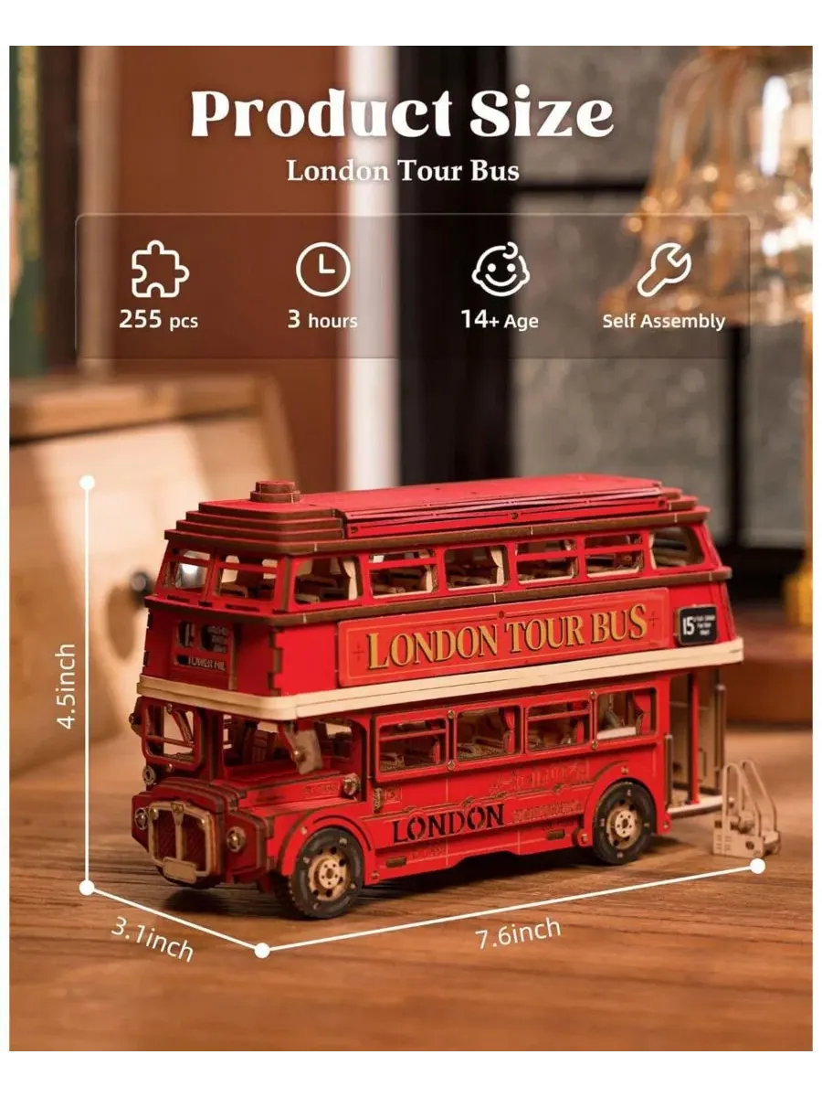 3D-пазл London Tour Bus Car Model Robotime — изображение 3 из 6, нет цвета