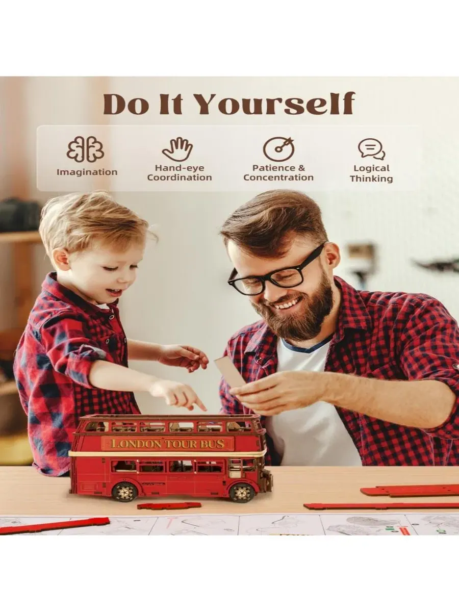 3D-пазл London Tour Bus Car Model Robotime — изображение 6 из 6, нет цвета