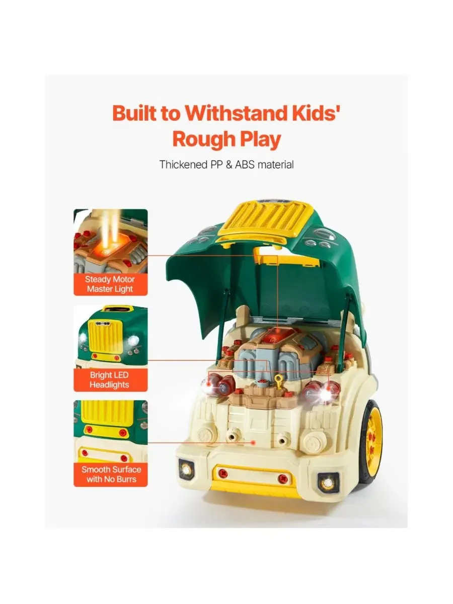 Детский игровой набор автомеханика, 60 деталей, со светом и звуком, Engine Toy Mechanic Set — изображение 4 из 10, зеленый