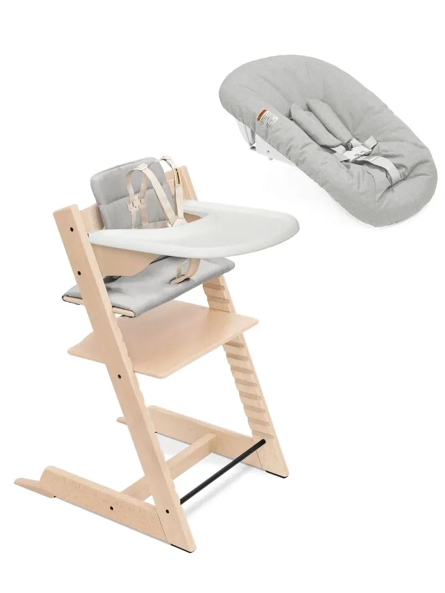 Детский стульчик для кормления Baby Tripp Trapp с подушкой, подносом и набором для новорожденных — прозрачный