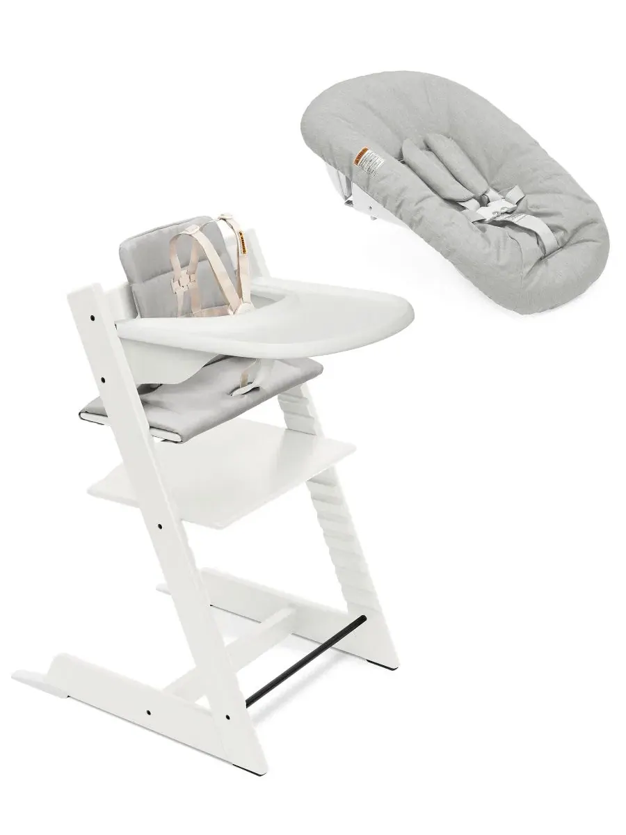 Детский стульчик для кормления Baby Tripp Trapp с подушкой, подносом и набором для новорожденных — белый
