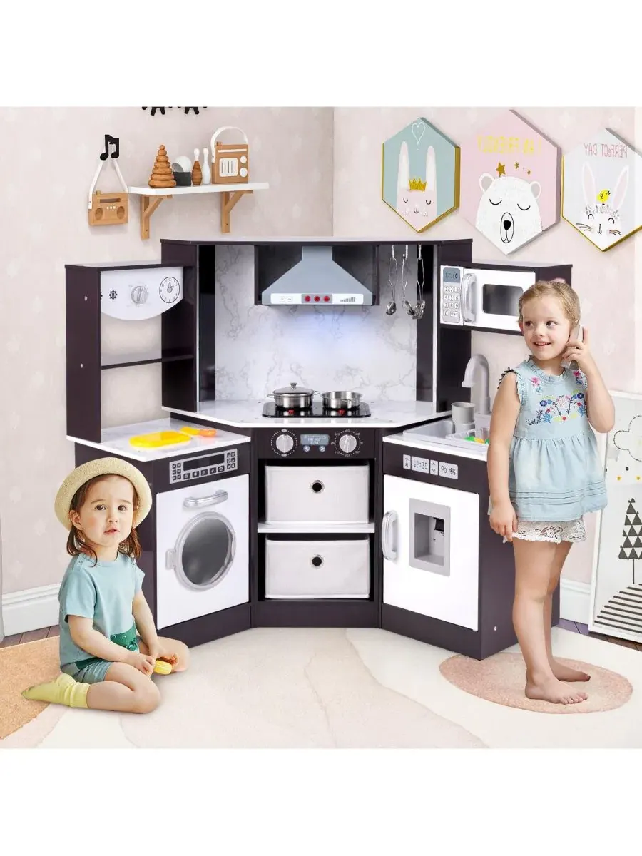 Детский игровой кухонный набор Corner Kids с подсветкой и звуковыми эффектами Hongge — изображение 2 из 10, коричневый