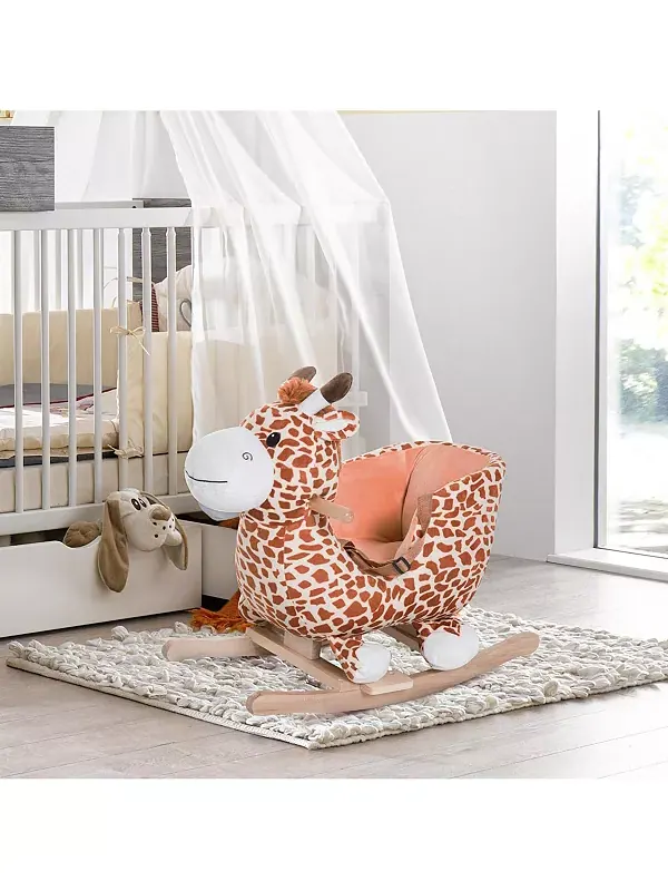 Детская лошадка-качалка, плюшевая игрушка-качалка с реалистичным звуком, педали Qaba — изображение 2 из 3, коричневый