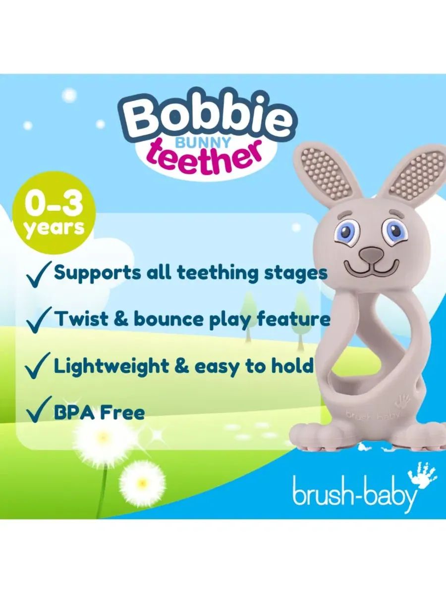 Детский прорезыватель для зубов Bobbie Bunny, цвет капучино-серый, Игрушка-прорезыватель Twist & — изображение 3 из 10