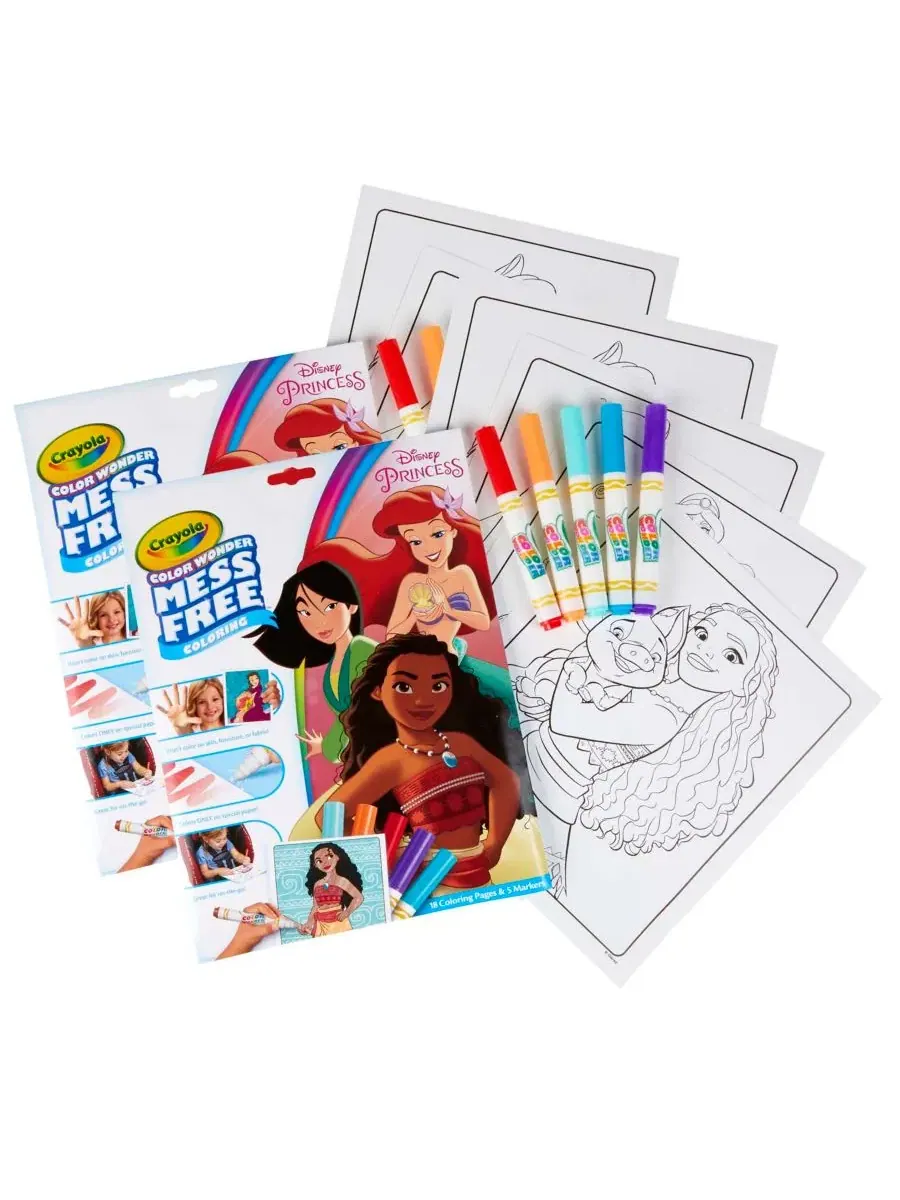 Набор из 2 комплектов Color Wonder Mess Free Princess Coloring Pad Markers Crayola — мульти