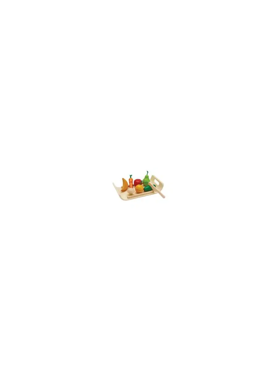 Набор игрушечных фруктов и овощей с ножом и подносом PlanToys — мульти