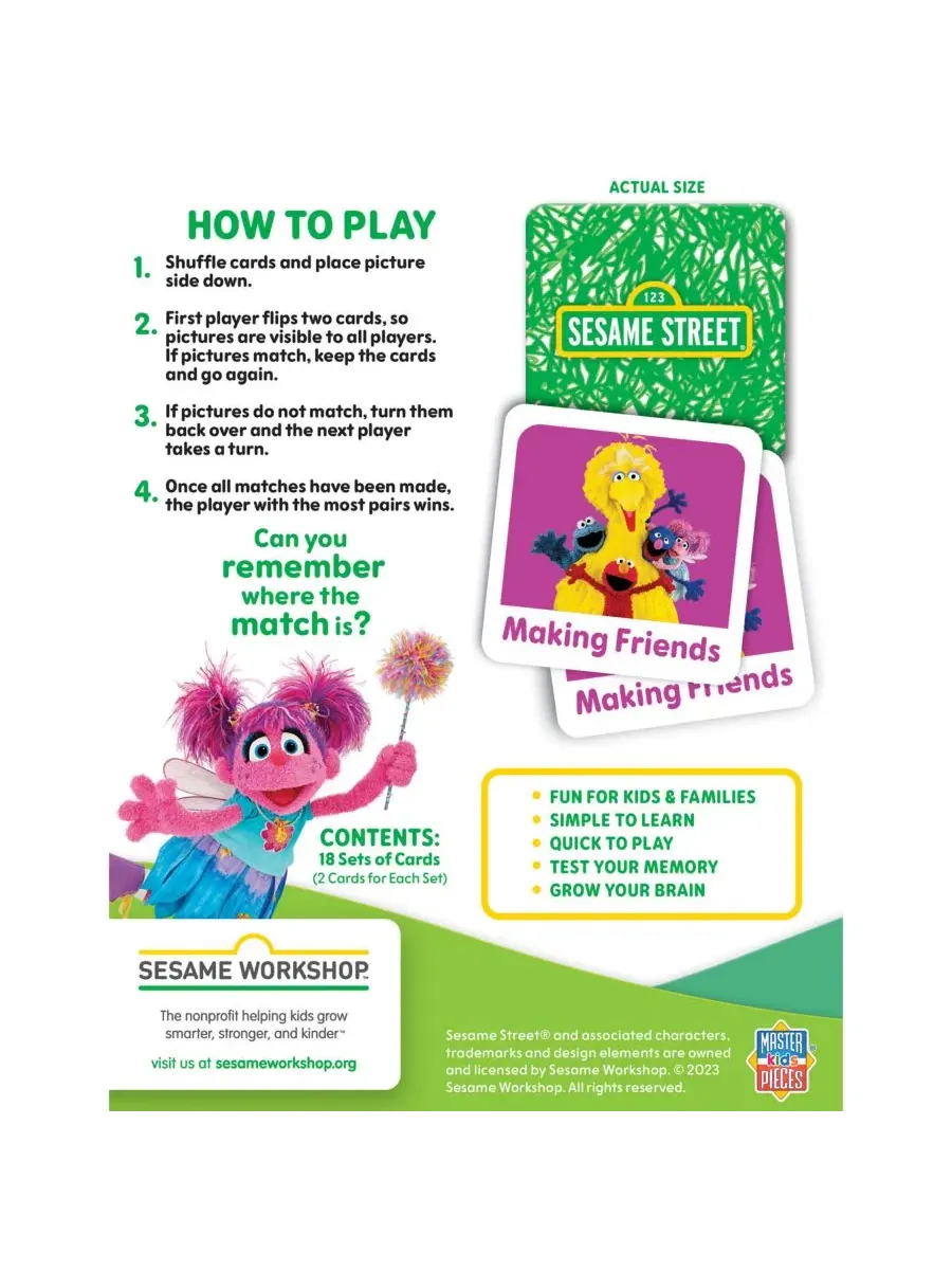 Настольная игра на память Sesame Street Matching Game MasterPieces Puzzles — изображение 3 из 3, мульти