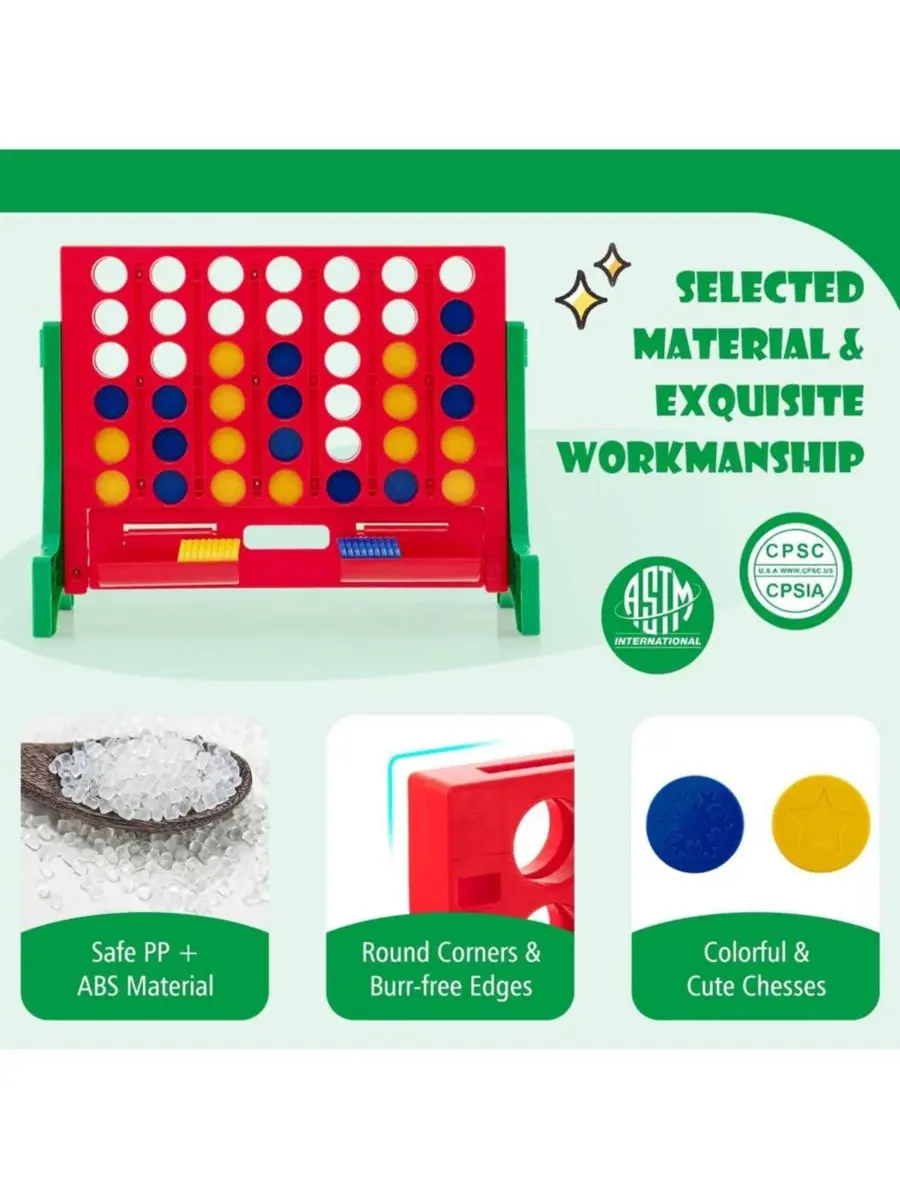 Настольная игра 4 в ряд, с креплением на стену, 42 фишки Costway — изображение 9 из 10, красный