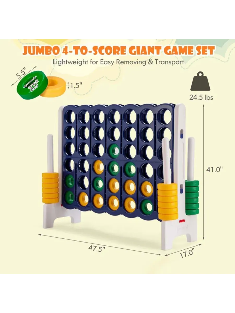 Настольная игра 4 в ряд Jumbo 4-to-Score Gymax, 42 кольца — изображение 2 из 10