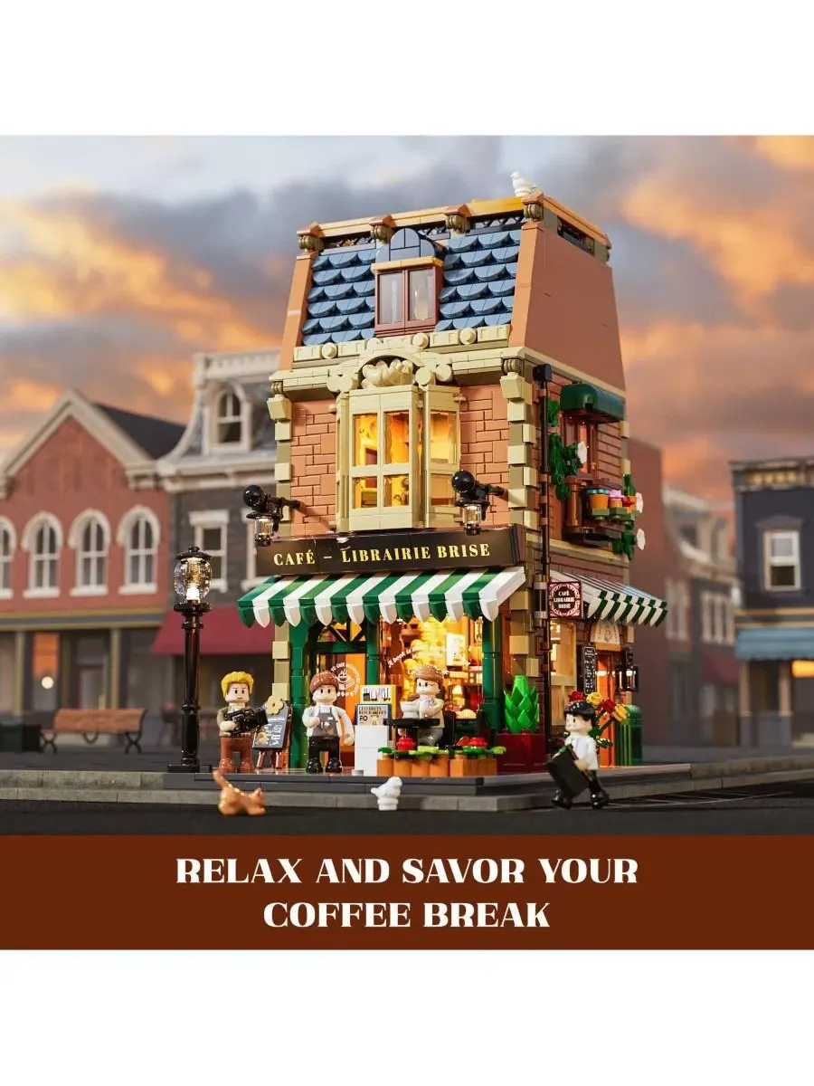 Конструктор Lumibricks Book-Cafe Lighting Building Bricks Set, 1718 деталей, кофейня-книжный магазин — изображение 4 из 10