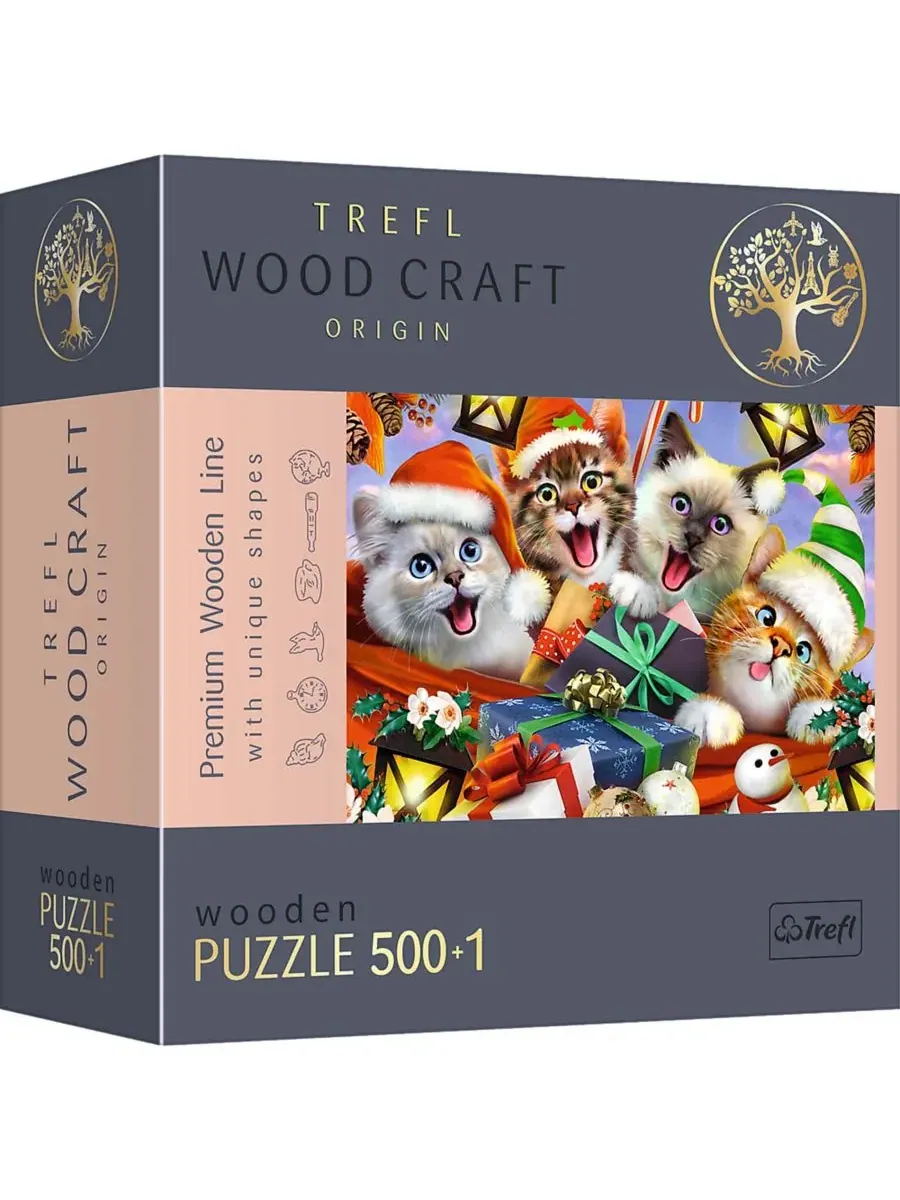 Деревянный пазл 501 элемент Wood Craft Festive Cats Trefl — изображение 2 из 4, мульти