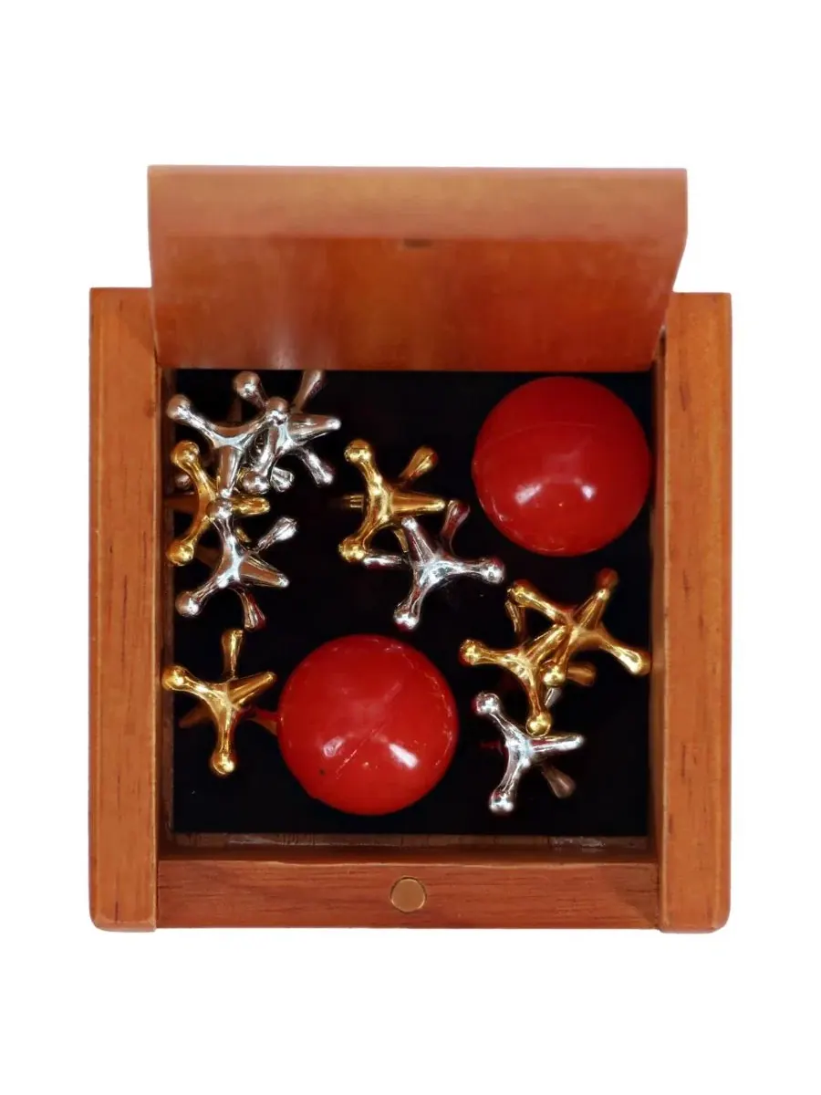 Классический набор для игры в камешки Old-Fashioned Metal Jacks in a Wooden Box WE Games — изображение 6 из 8, коричневый